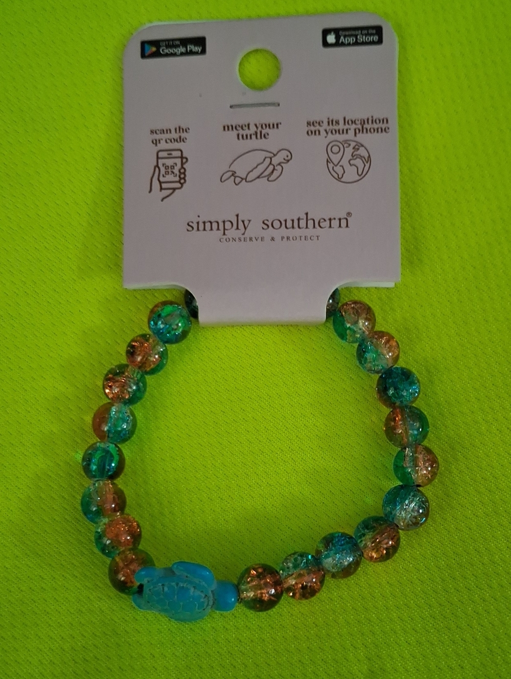 Simply Southern Turquoise & Copper Turtle Beaded Stretch Bracelet